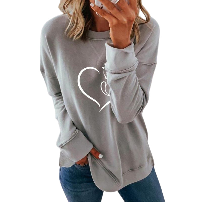Heart Print Crewneck Sweatshirt