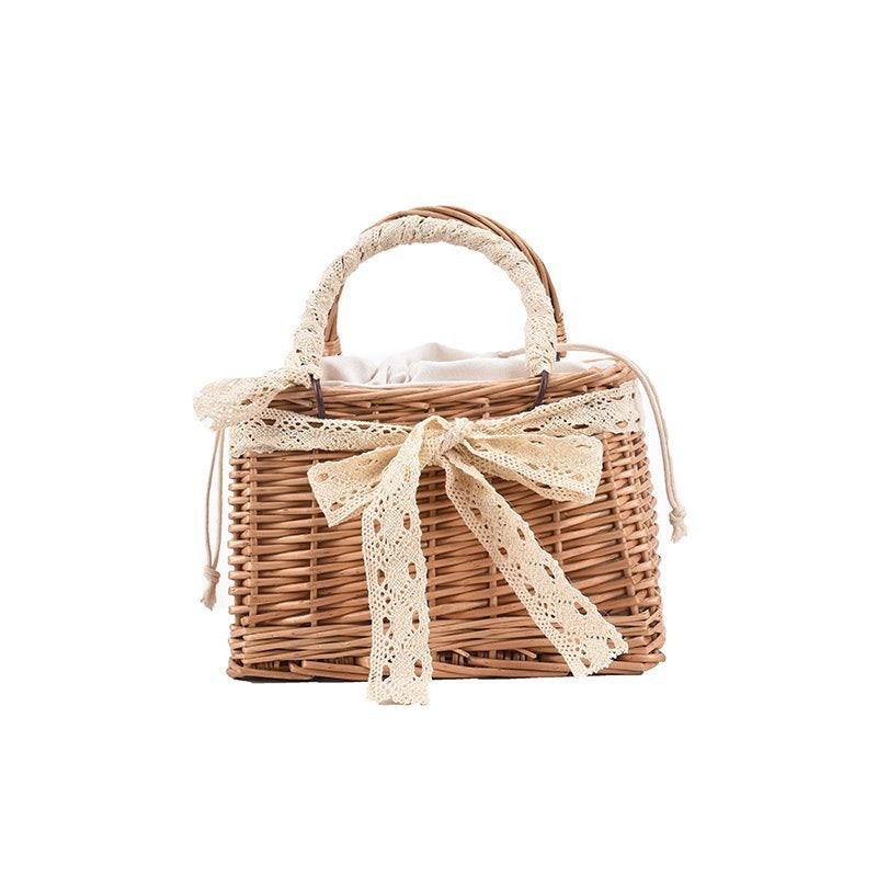 Faux Pearl Handle Straw Square Bag