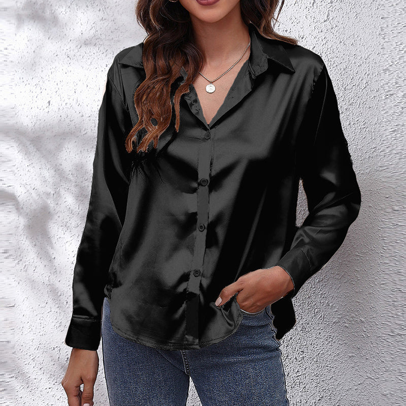 Satin Faux Silk Long-sleeve Shirt
