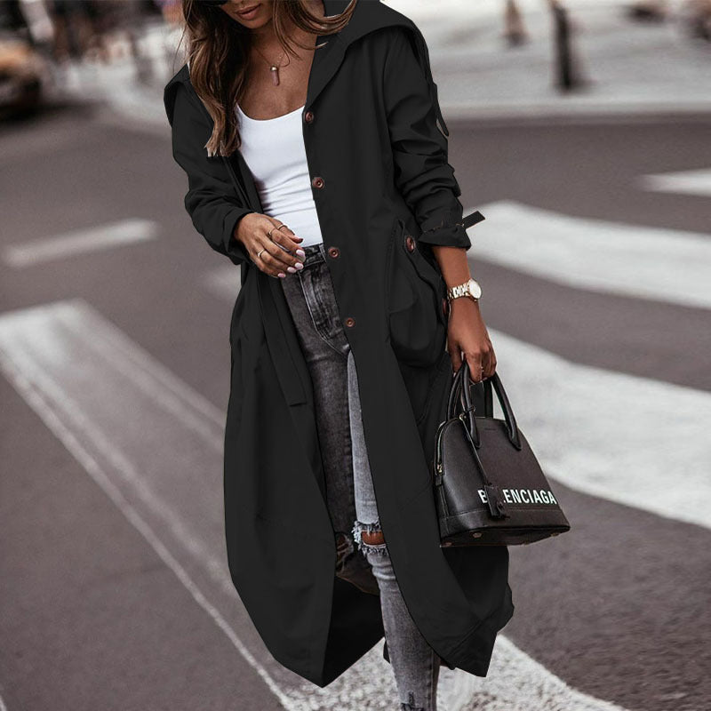 Single Breasted Pocket Design Belted Hem Trench Coat