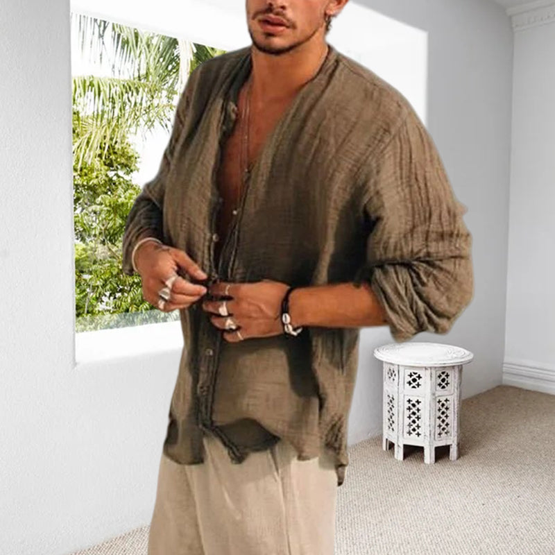 Men's Linen Simple Design Long Sleeve Shirt