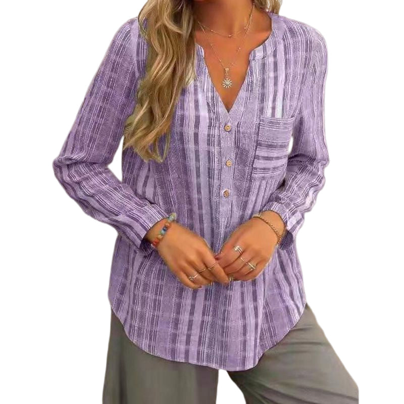 Striped Casual V-Neck Long Sleeve Shirt