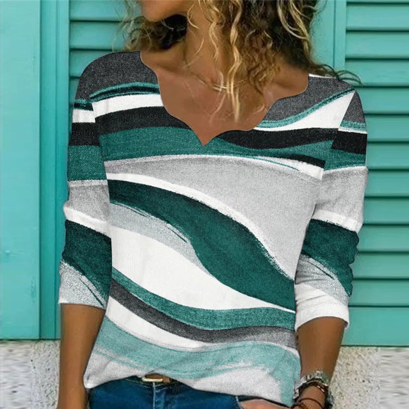 Geometric Print Loose Long Sleeve T-shirt