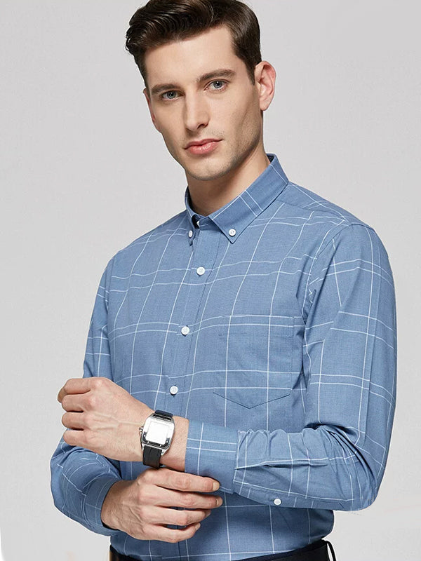 Men's Casual Color Contrast Plaid Long Sleeve Shirt