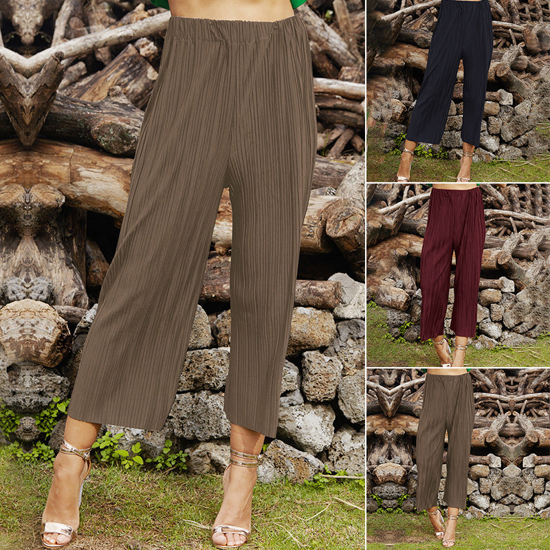 Cropped Crinkled Wide Leg Pants