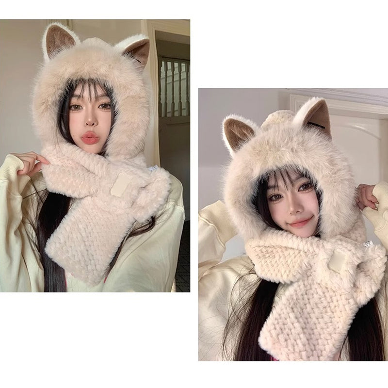 Cute Fox Ears 2-in-1 Hat and Scarf