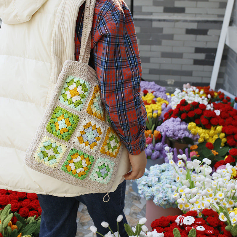 Checkered Knit Shoulder Bag