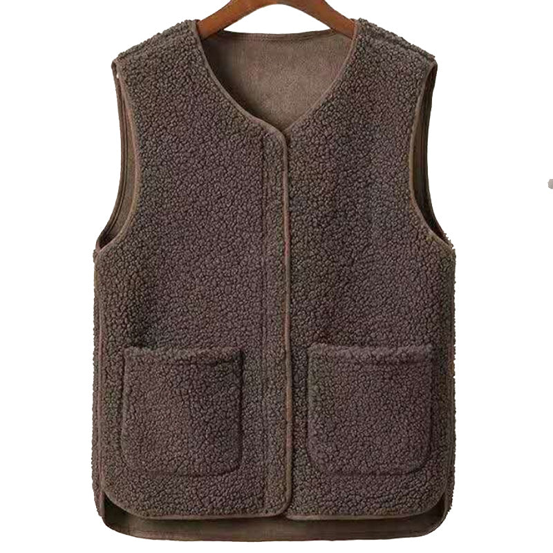 Ladies Faux Sherpa Sleeveless V-Neck Vest