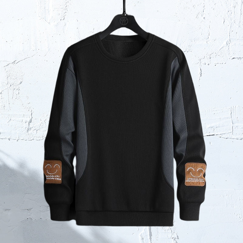 Thread Embroidery Colorblock Pullover Sweatshirt