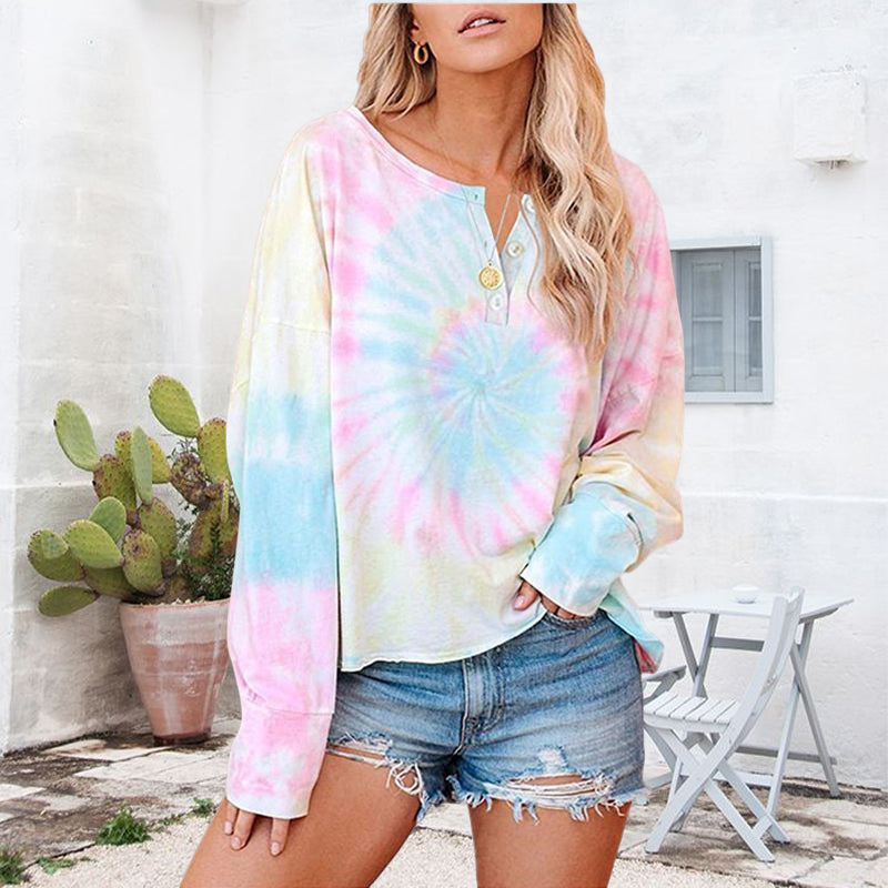 Printed Button Long Sleeve T-Shirt