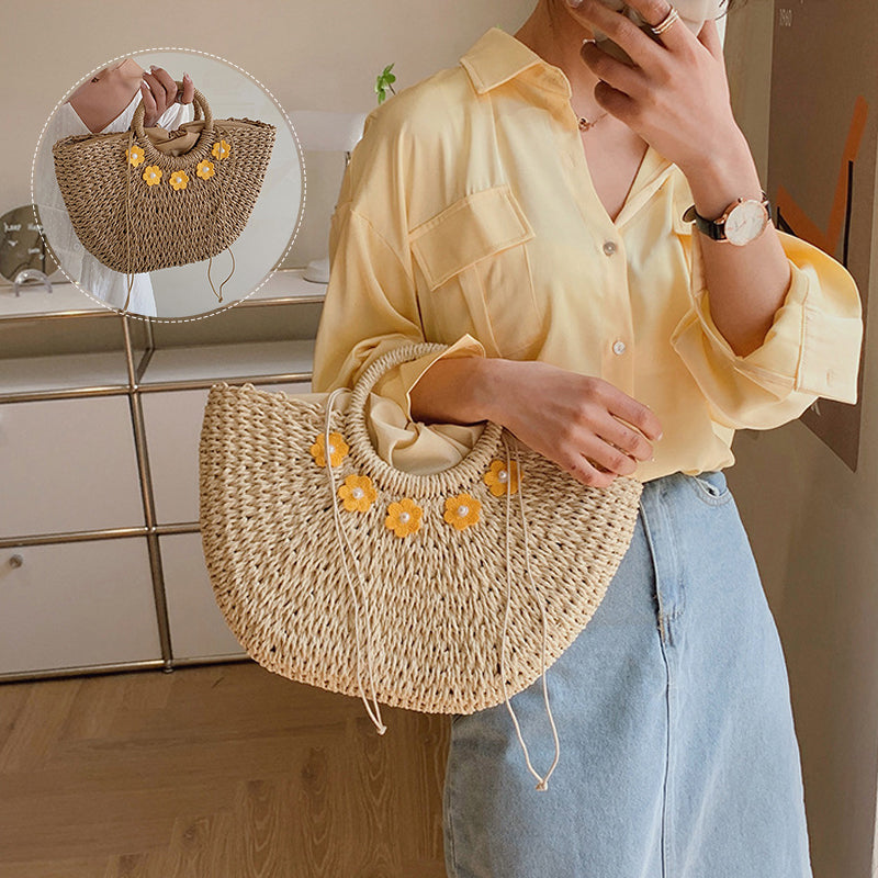 Flower Decor Large Capacity Shell Straw Bag