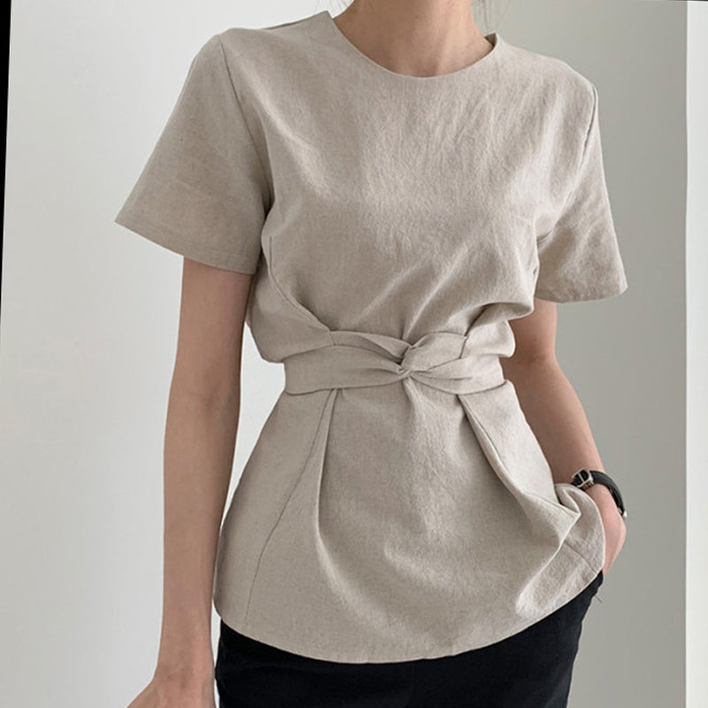 Cotton and Linen Belt T-shirt