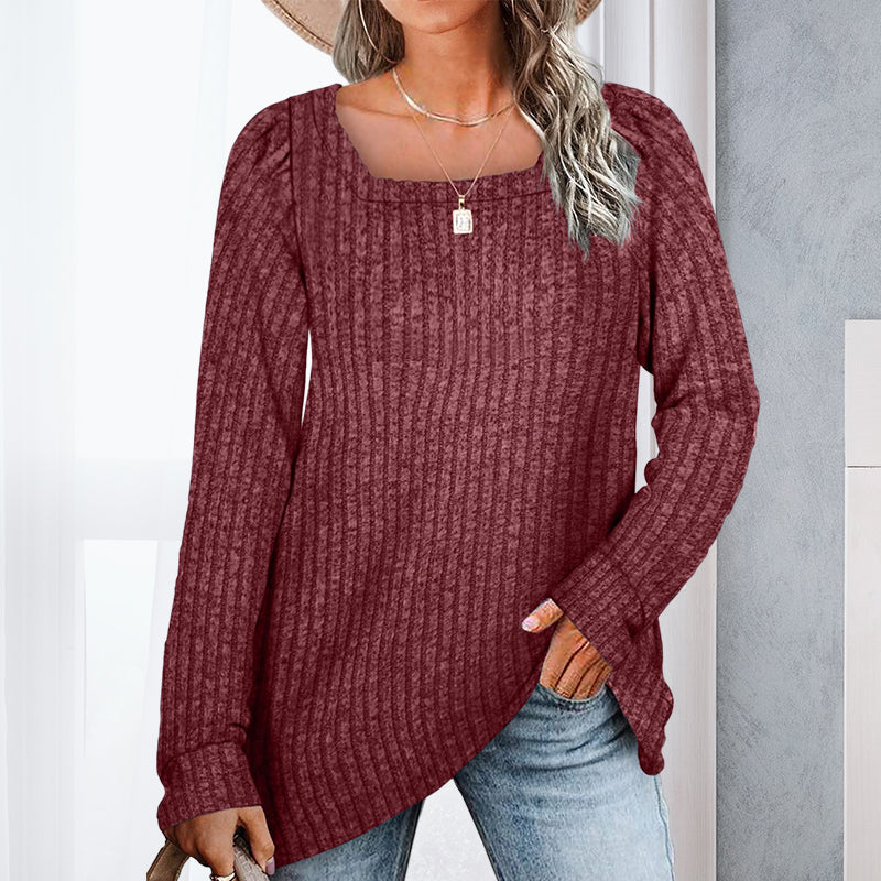 Square Neck Pit Strip Brushed Casual Sweater