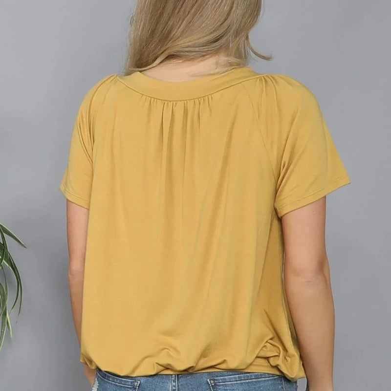 Solid Color Pleat Design T-shirt Top