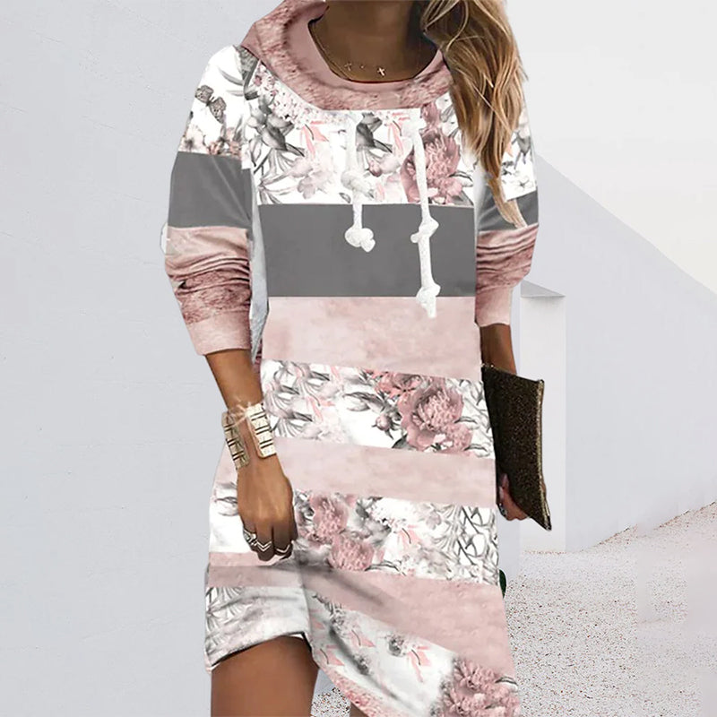 Long Sleeve Floral Print Dress with Hood