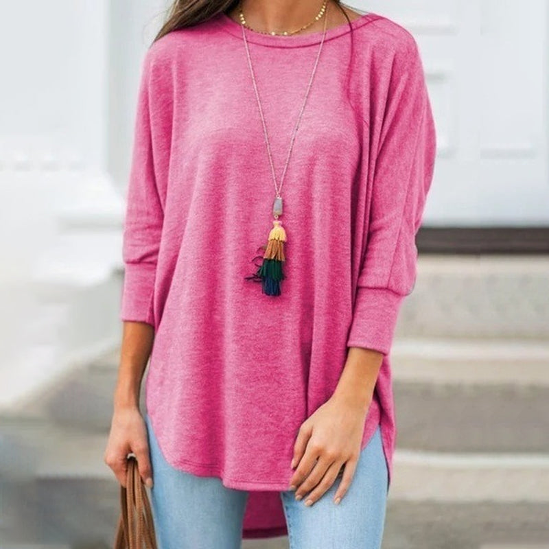 Loose Crew Neck Hem Irregular Solid Color T-Shirt