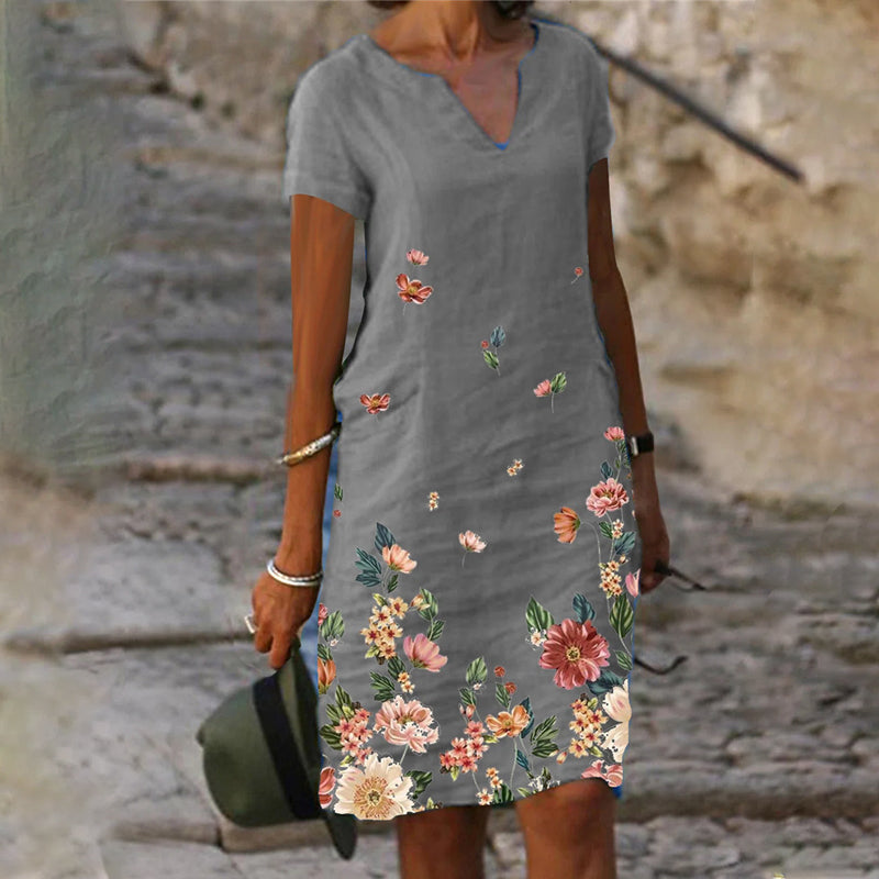 Floral Print Mid-Length V-Neck Dress