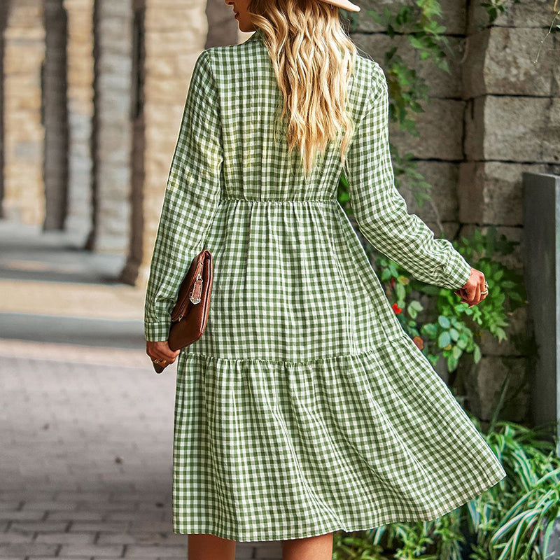 Check Swing Long Sleeve Dress