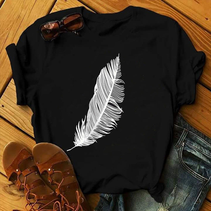 Feather Print Short Sleeve T-Shirt