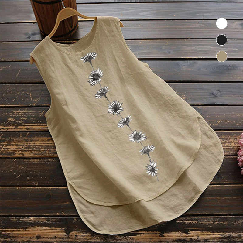 Daisy Sleeveless Cotton and Linen Tank Top