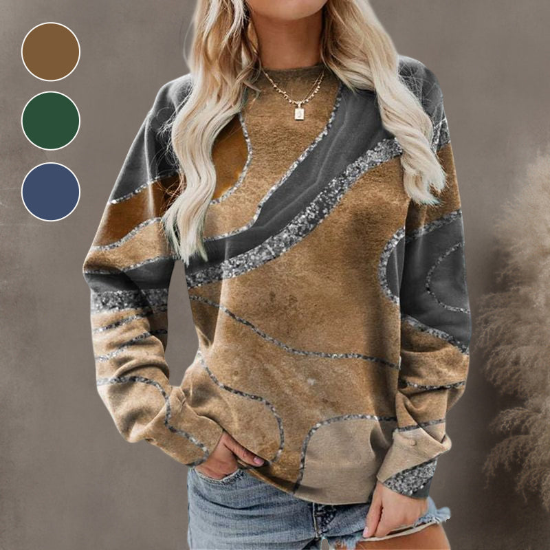 Geometric Loose Print Long Sleeve Crew Neck Sweatshirt