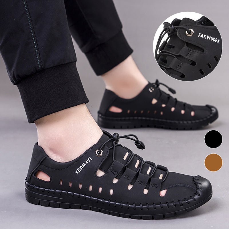Aviator Wrapped Toe Hollow Leather Sandals