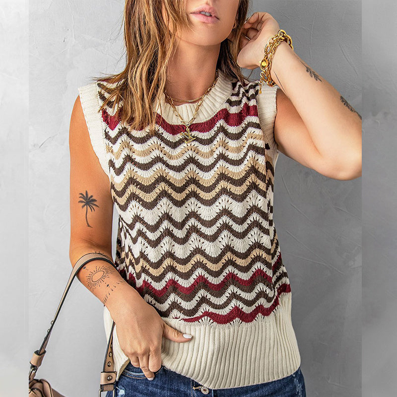Wavy Striped Knitted Vest Sweater