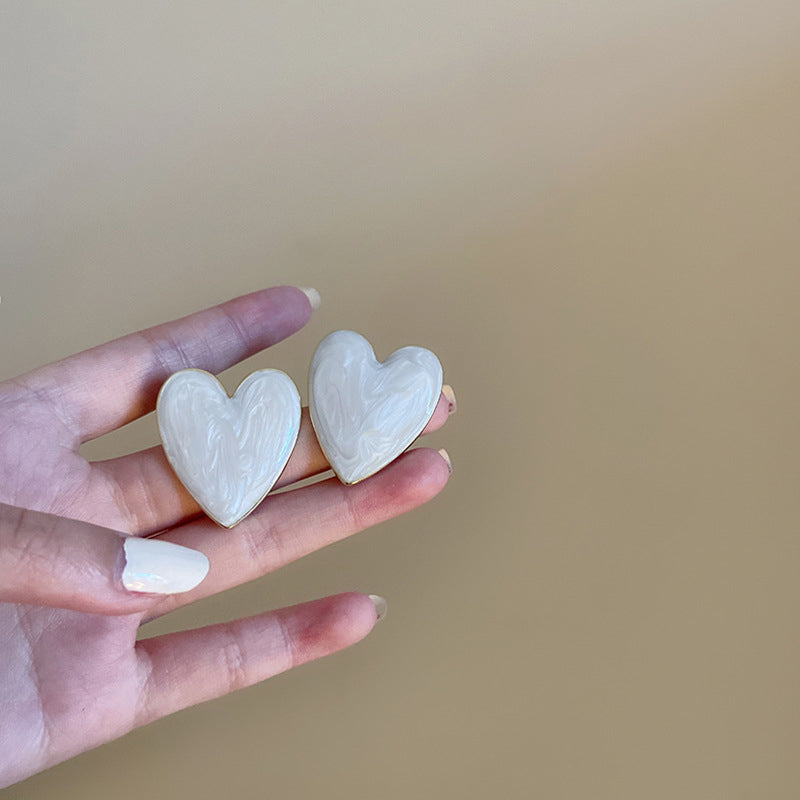 White Colored Big Heart Earrings
