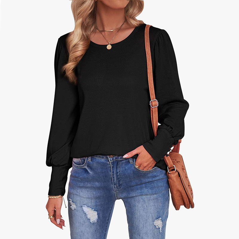 Puff Sleeve Crew Neck Loose Casual T-Shirt