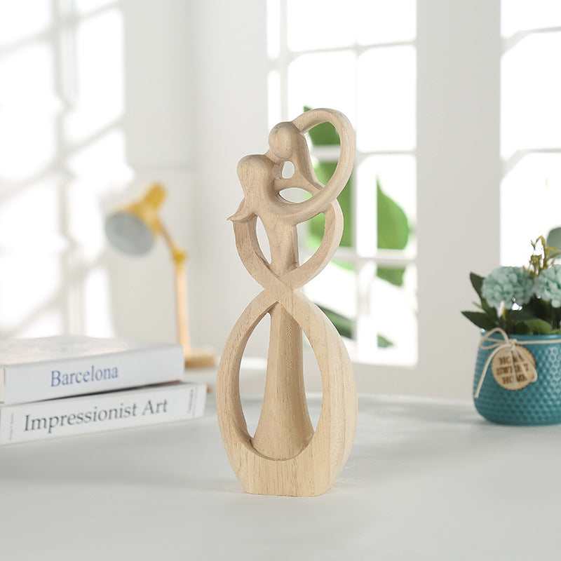 Creative Couple Wood Carving Home Decorative