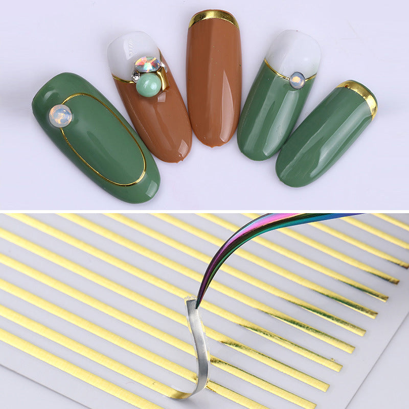 1pc Nail Stickers Gold Silver Lines