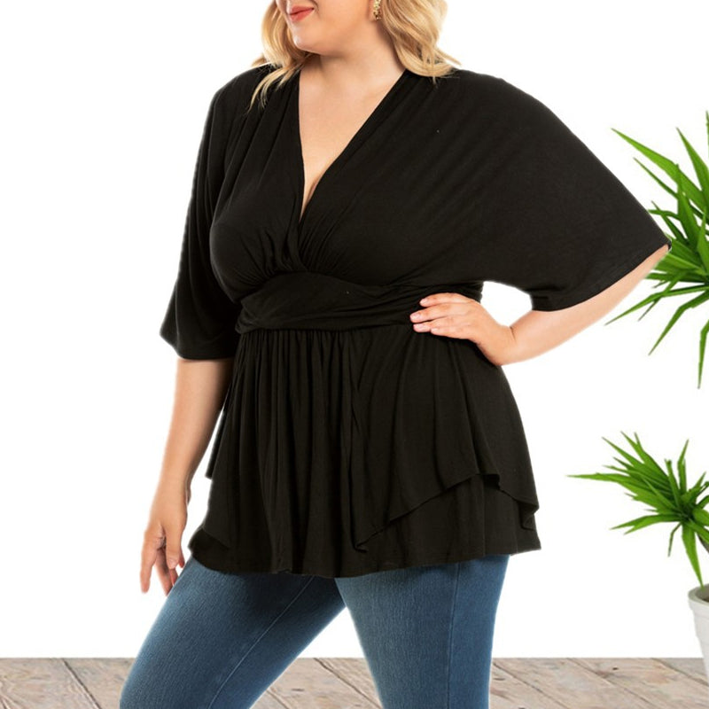 V-Neck Loose Solid Color Top