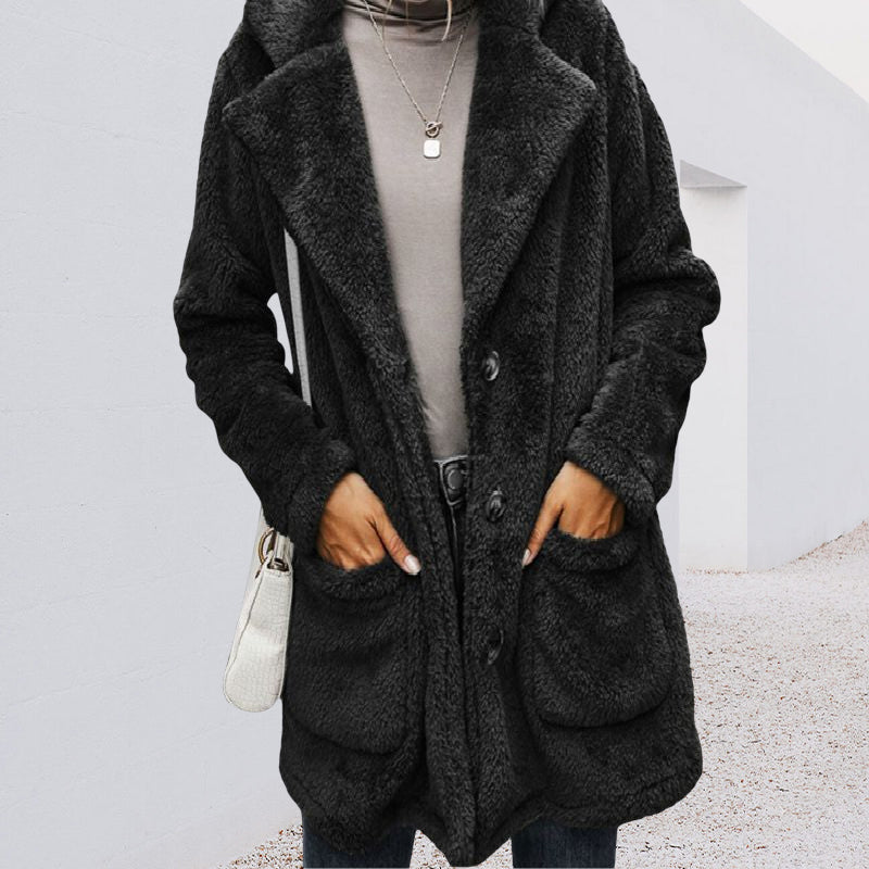 Thickened Plush Coat With Lapels