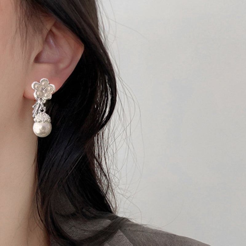 Crystal Diamond Pearl Necklace And Earring Set