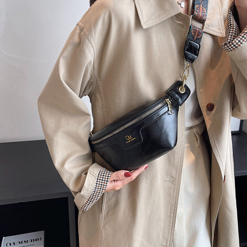 Retro Leather Wide Strap Waist Bag