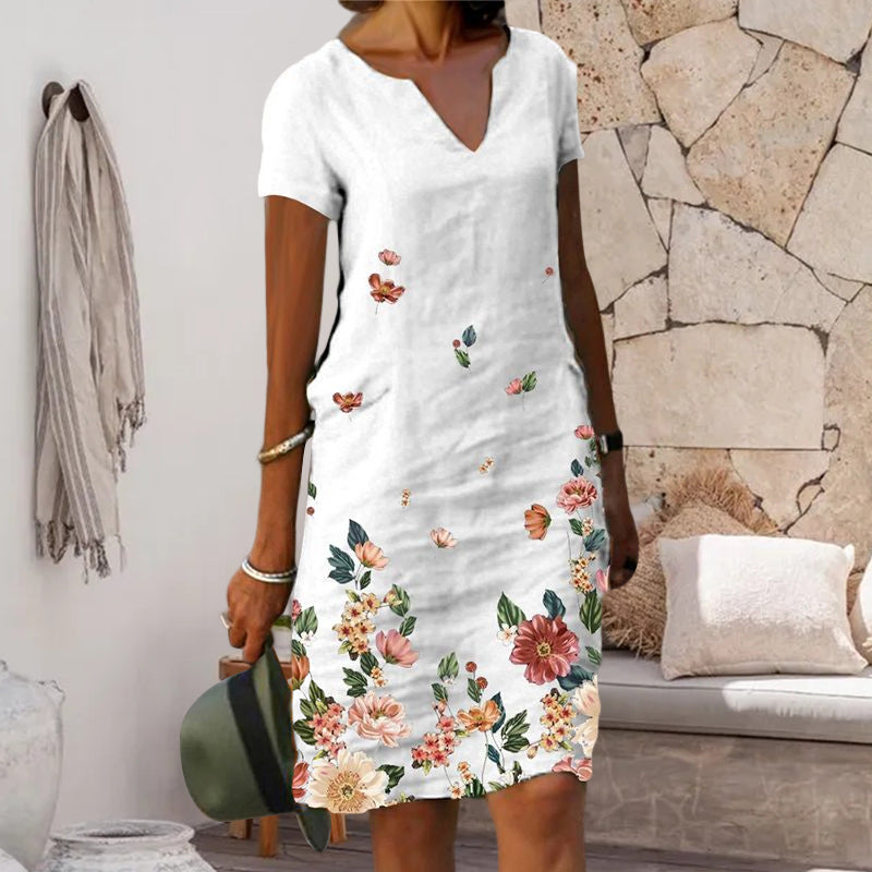 Floral Print Mid-Length V-Neck Dress