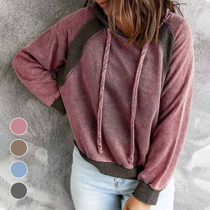 Casual Panel Hooded Long Sleeve Sweatshirt