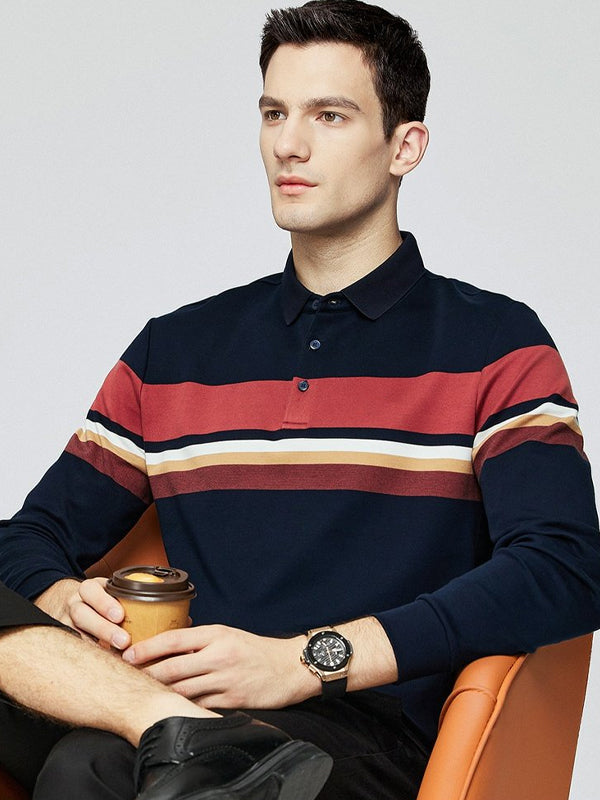 Men's Striped Business Casual Long Sleeve POLO Shirt