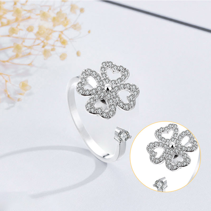 Four Leaf Heart Shape Adjustable Rotating Ring