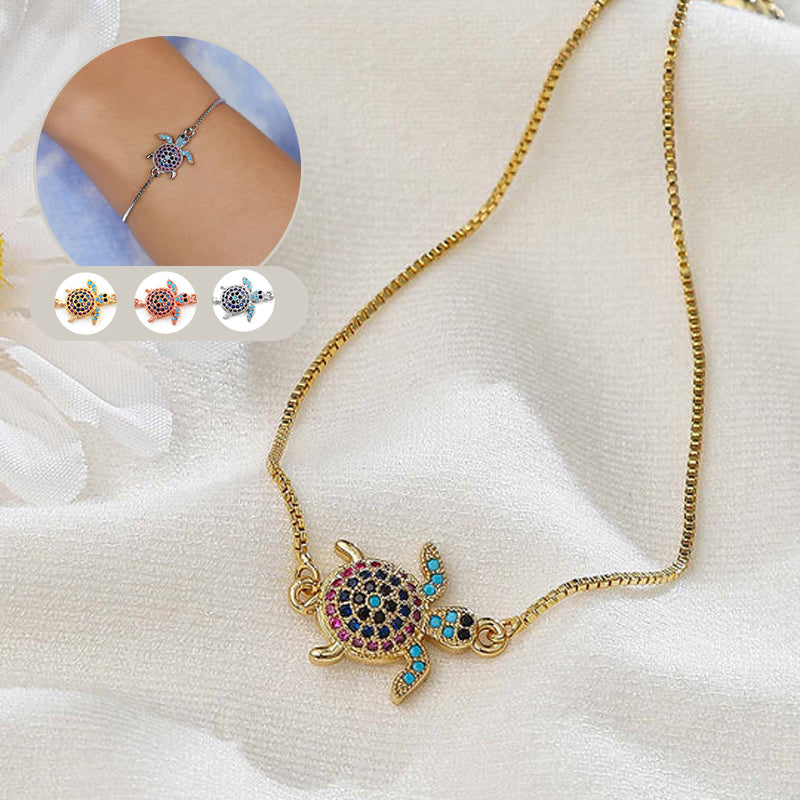 Zircon inlaid cute little turtle bracelet