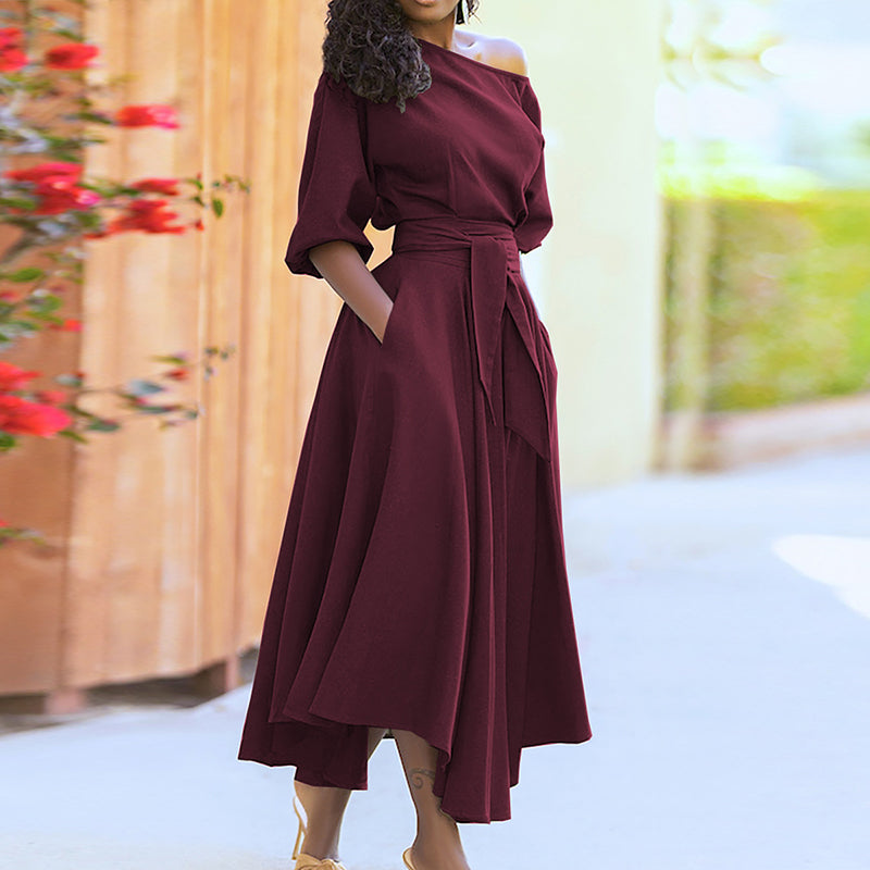 Curb Waist Temperament Solid Color Dress