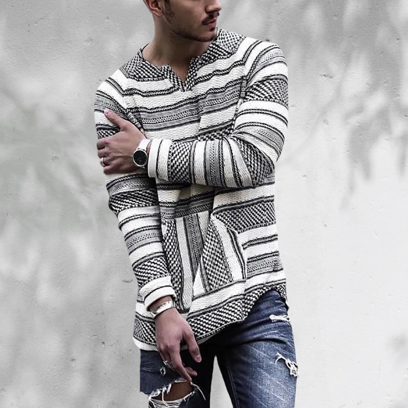 V-Neck Long Sleeve Striped T-Shirt