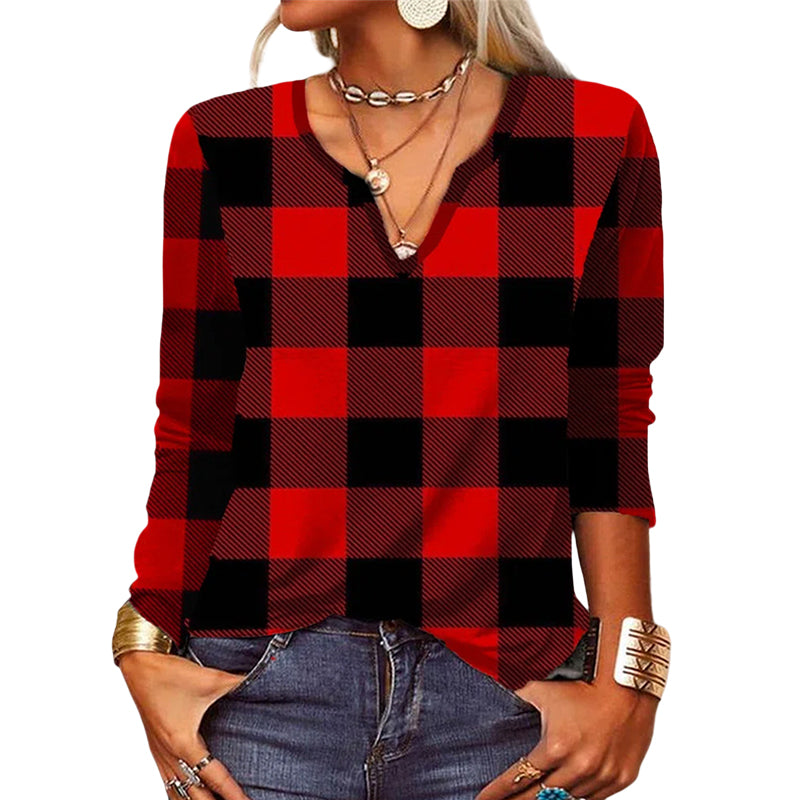 Plaid V-neck T-shirt