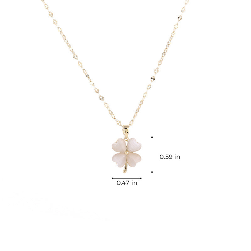 Heart-shaped Opal Lucky Four-leaf Clover Necklace