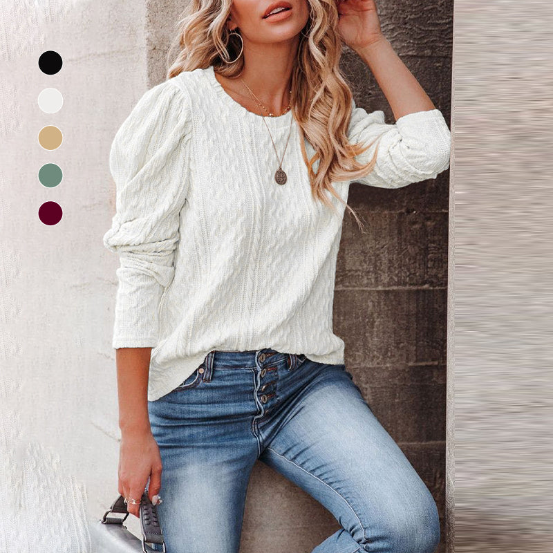 Solid Jacquard Round Neck Knitted Sweater