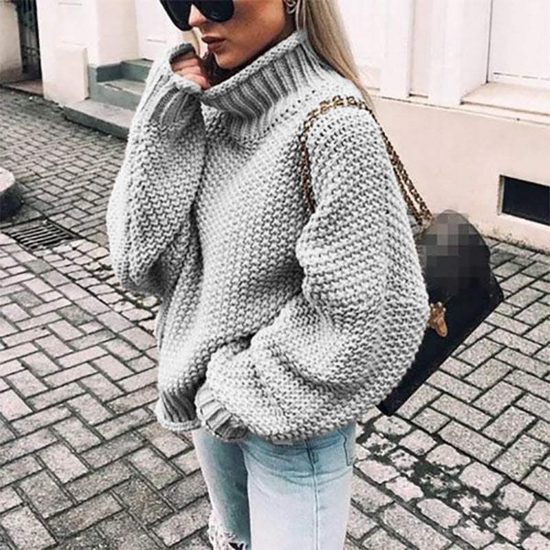Solid Color Long Sleeve Turtleneck Pullover Sweater
