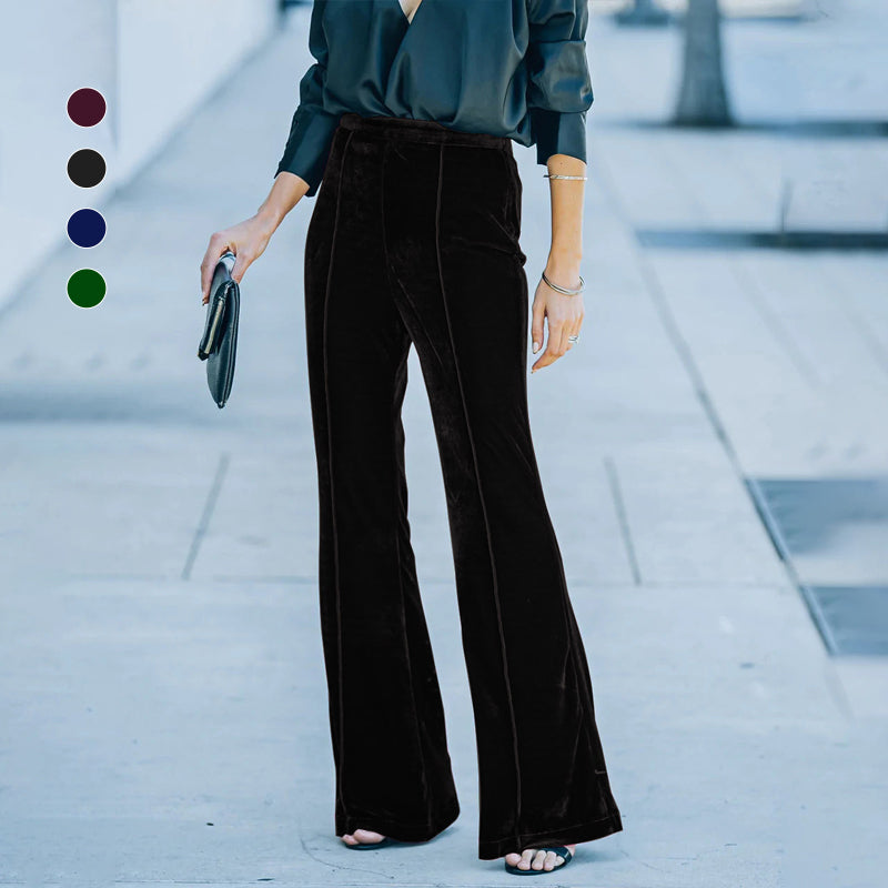 Gold Velvet Micro Flared Trousers