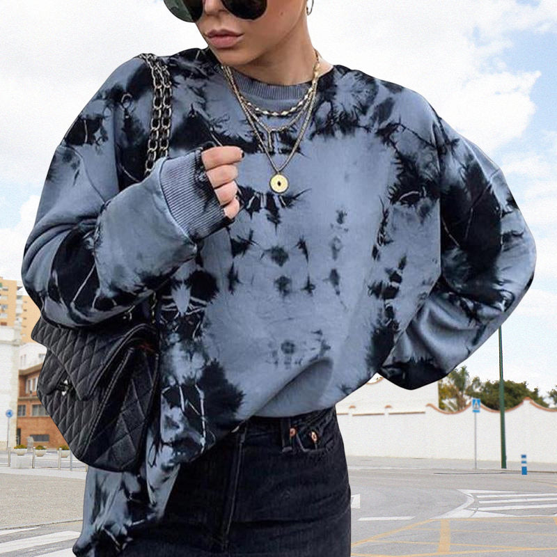 Loose Crew Neck Sweatshirt For Women In Tie-dye Style