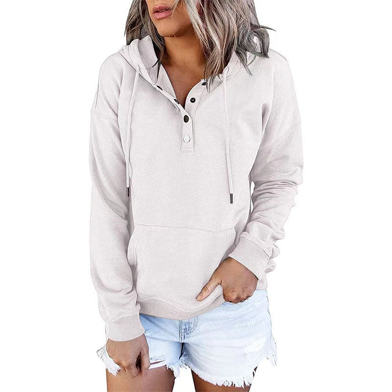 Long Sleeve Loose Casual Hooded Drawstring Pocket Sweatshirt