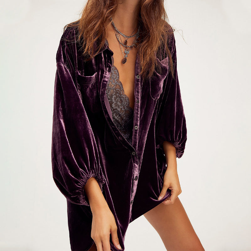 Velvet Balloon Sleeve Shirt